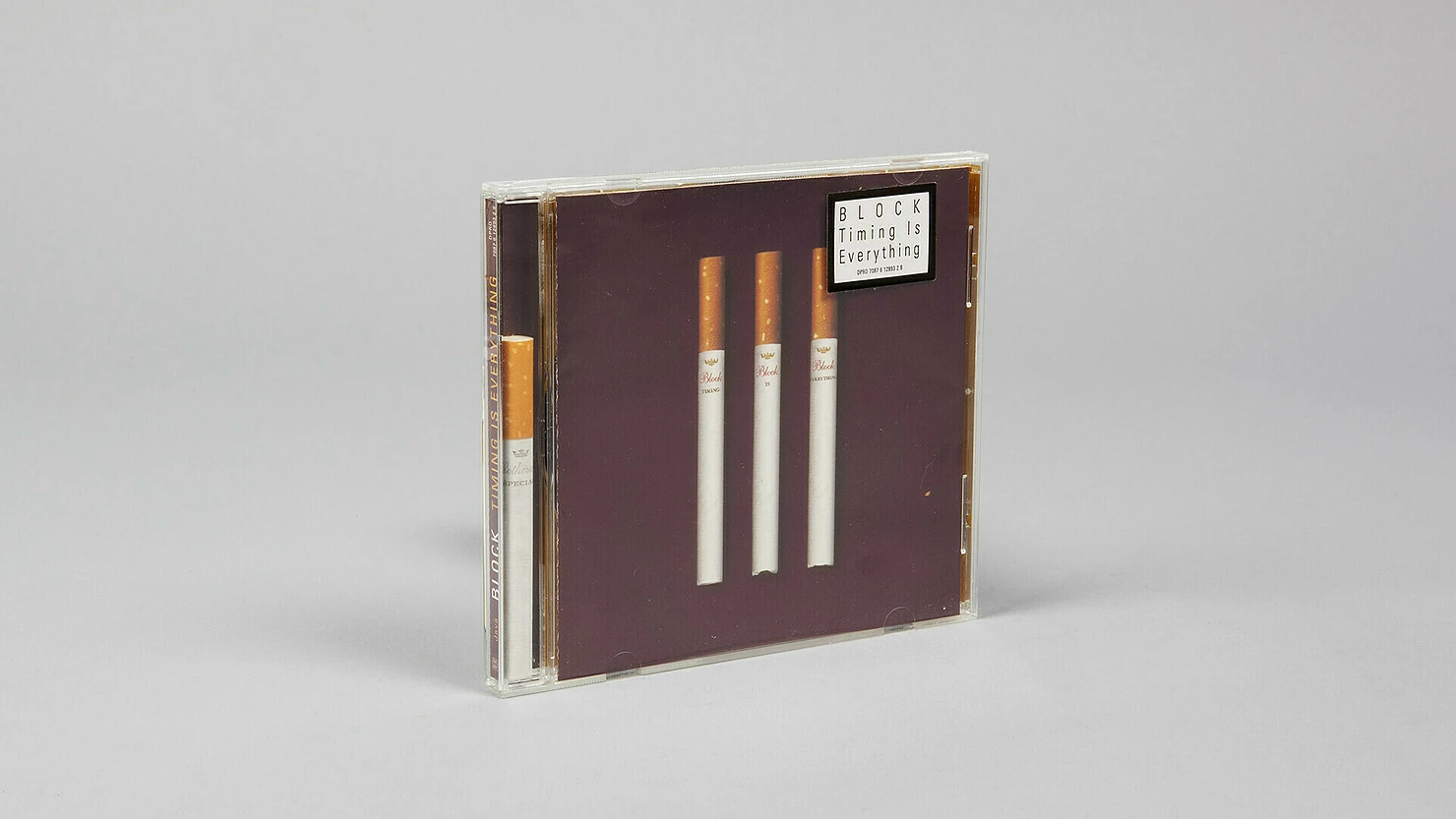 Sagmeister's CD cover for Jamie Block's "Timing is Everything", featuring a cigarette in the spine